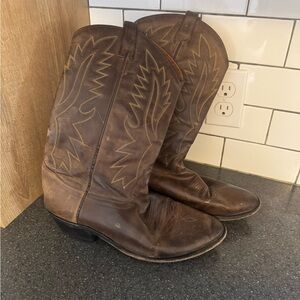Old West Tan and Brown Embroidered Leather Western Boots